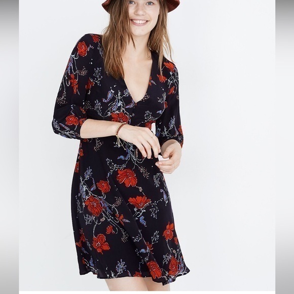 Silk Ruffle-Waist Dress in Windblown Poppies by Madewell - Picture 1 of 10